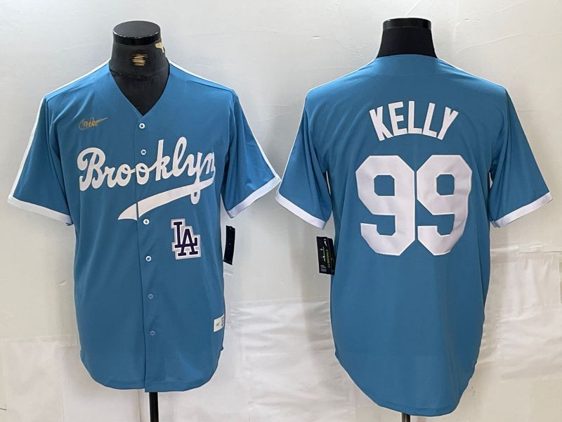 Men Los Angeles Dodgers #99 Kelly Light blue Throwback 2024 Nike MLB Jersey style 2->los angeles dodgers->MLB Jersey